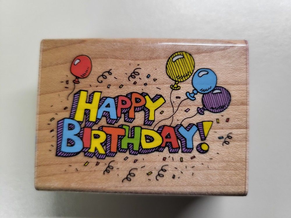 Rubber Stamp Happy Birthday With Balloons E908 By HERO ARTS Year 1990 Party Confetti