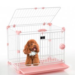 Dog Crate for Small Dogs Under 25lbs,24 inch Pink Thick Metal Dog Kennel Indoor Wire Cage with Double Door and Removable Tray for Pets,Puppy and Anima