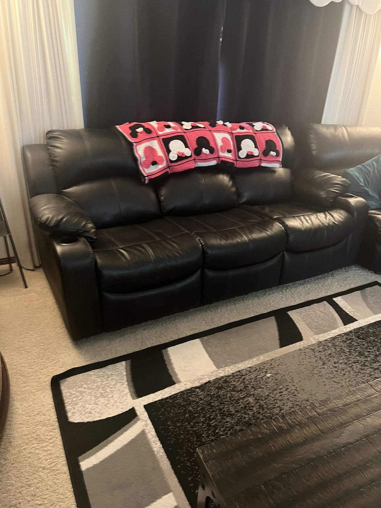 Black Leather Couch, Love Seat And Wedge