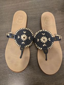 Jack Rogers Navy Leather Thong Sandals size 7