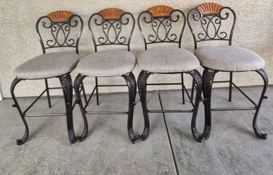 Set of 4 Ornate Metal Bar Stools