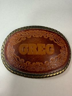 Vintage Greg Leather Inlay Belt Buckle