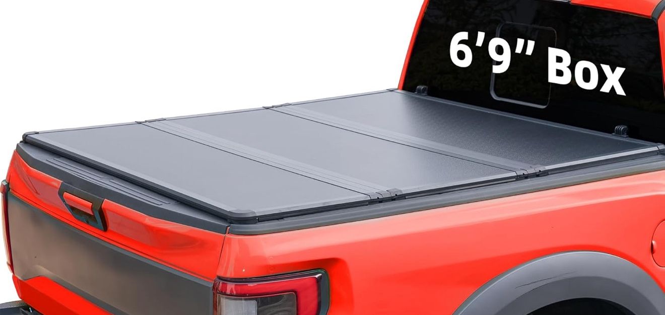 Hard Top Tri Fold tonneau Cover Compatible with 1(contact info removed) Ford F250 F350 SuperDuty 6.8ft Bed (81.9"), Alloy Steel and Fiberglass Made