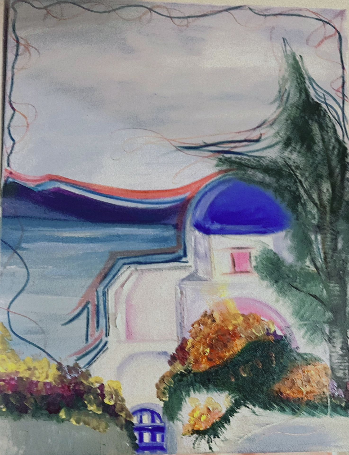  Original Hand-Painted Mediterranean Art – Blue Dome & Coastal Dreams