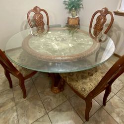 Wood Marble Glass Table With Chairs 