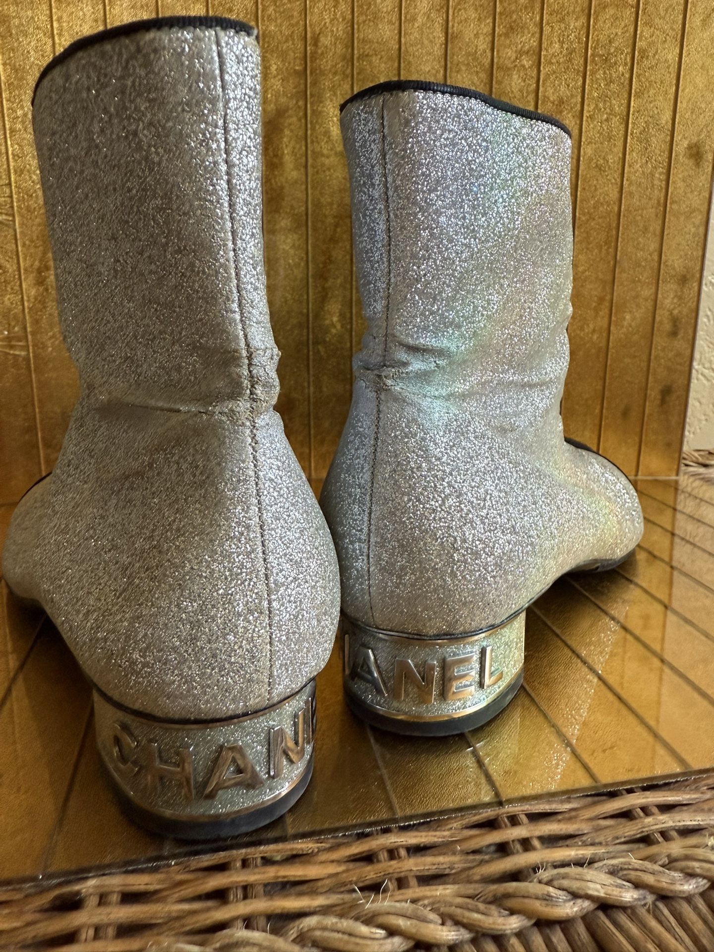 Chanel spectator, silver and black ankle boots 37