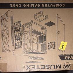 MUSETEX ATX PC Case Pre-Install 6 PWM ARGB Fans, Polygonal Mesh Computer Gaming Case, Opening Tempered Glass Side Panel Mid-Tower Case, USB 3.0 x 2, B