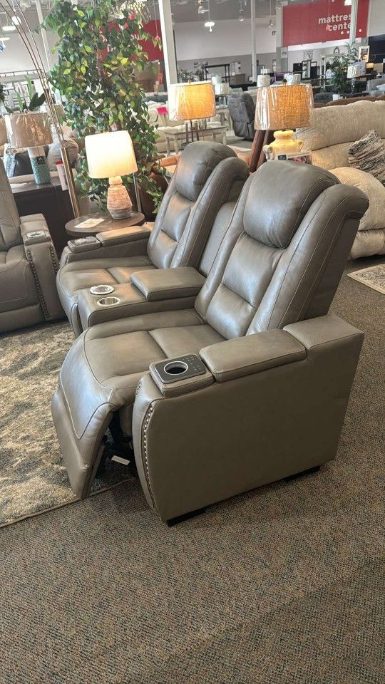 Gray Leather Power Reclining Sofa And Loveseat ⭐$39 Down Payment with Financing ⭐ 90 Days same as cash