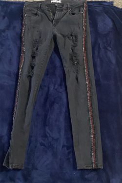 Black Distressed men’s Jeans with Side Beaded Trim