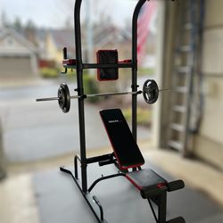 Home Gym w/ Weights – Pull Up, Bench Press, Dips