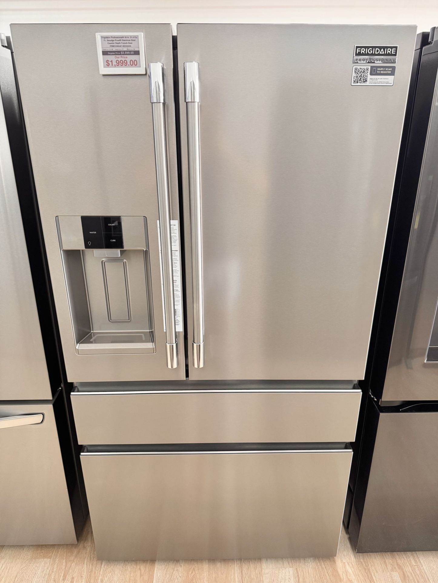 New Frigidaire Professional 36 in. 21.4 Cu. Ft. Smudge-Proof Stainless Steel Counter Depth French Door PRMC2285AF