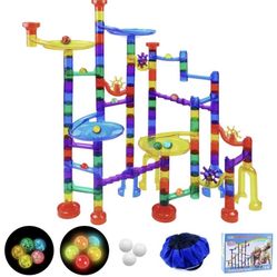 Gift 160Pcs Marble Run Sets for Kids, Glowing Marble Race Tracks & Marble Maze Toys with 18 Glow in The Dark Glass Marbles, Marble Run Construction R