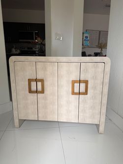 Elegant 4-Door Accent Cabinet / Sideboard - Taupe with Gold Handles