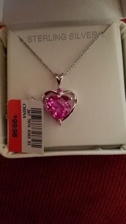 Sterling silver pink sapphire heart necklace