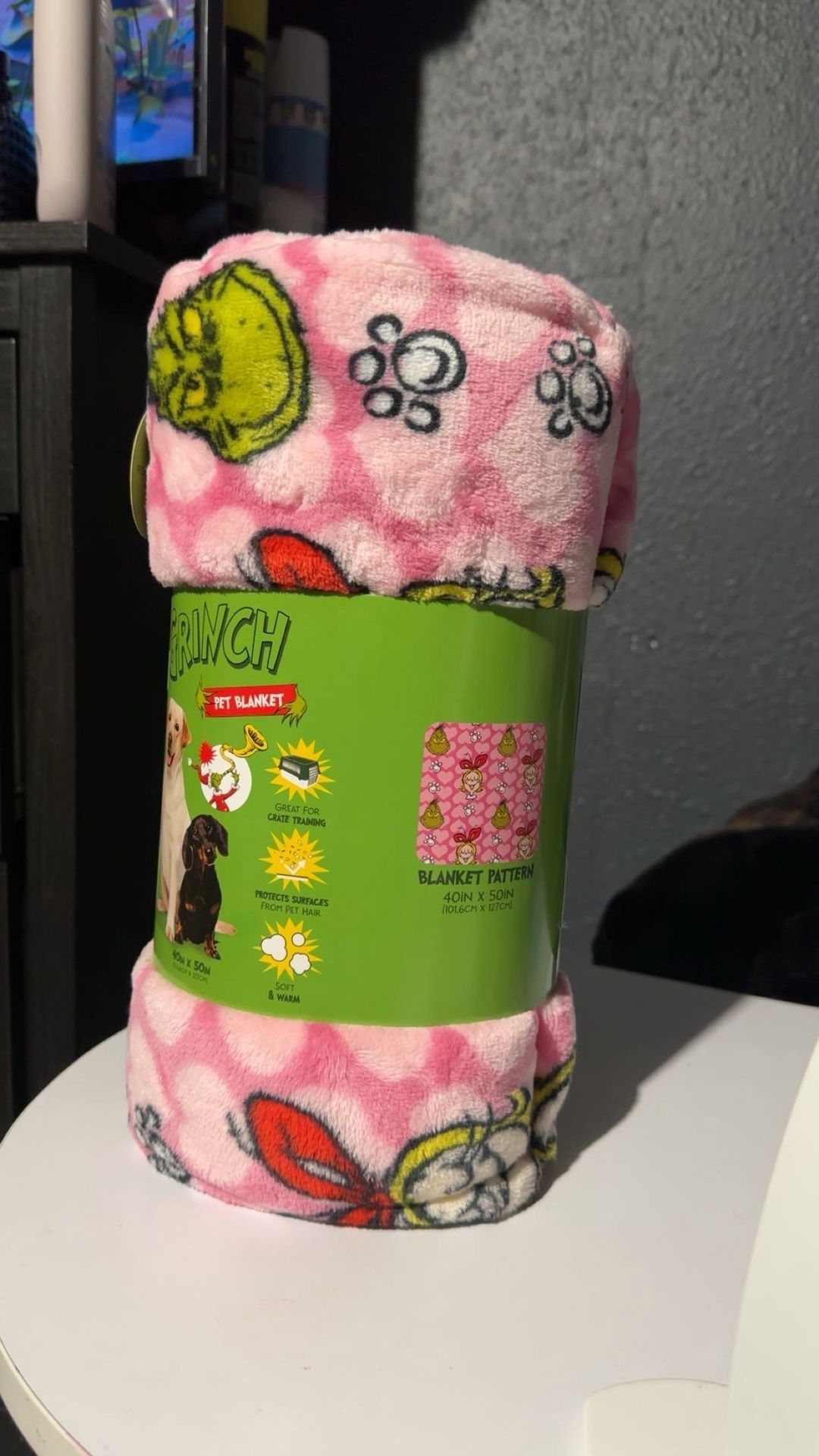Pink Grinch pet blanket 