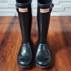 Hunter Kids Black Glossy Original Tall Rain Boots Wellies US Girls 2 / Boys 1