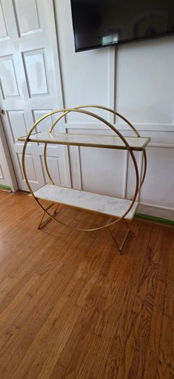 Gold Metal Round Shelf with Marble Shelves