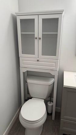 Spirich Over the Toilet Storage Cabinet with Moru Glass Doors, White