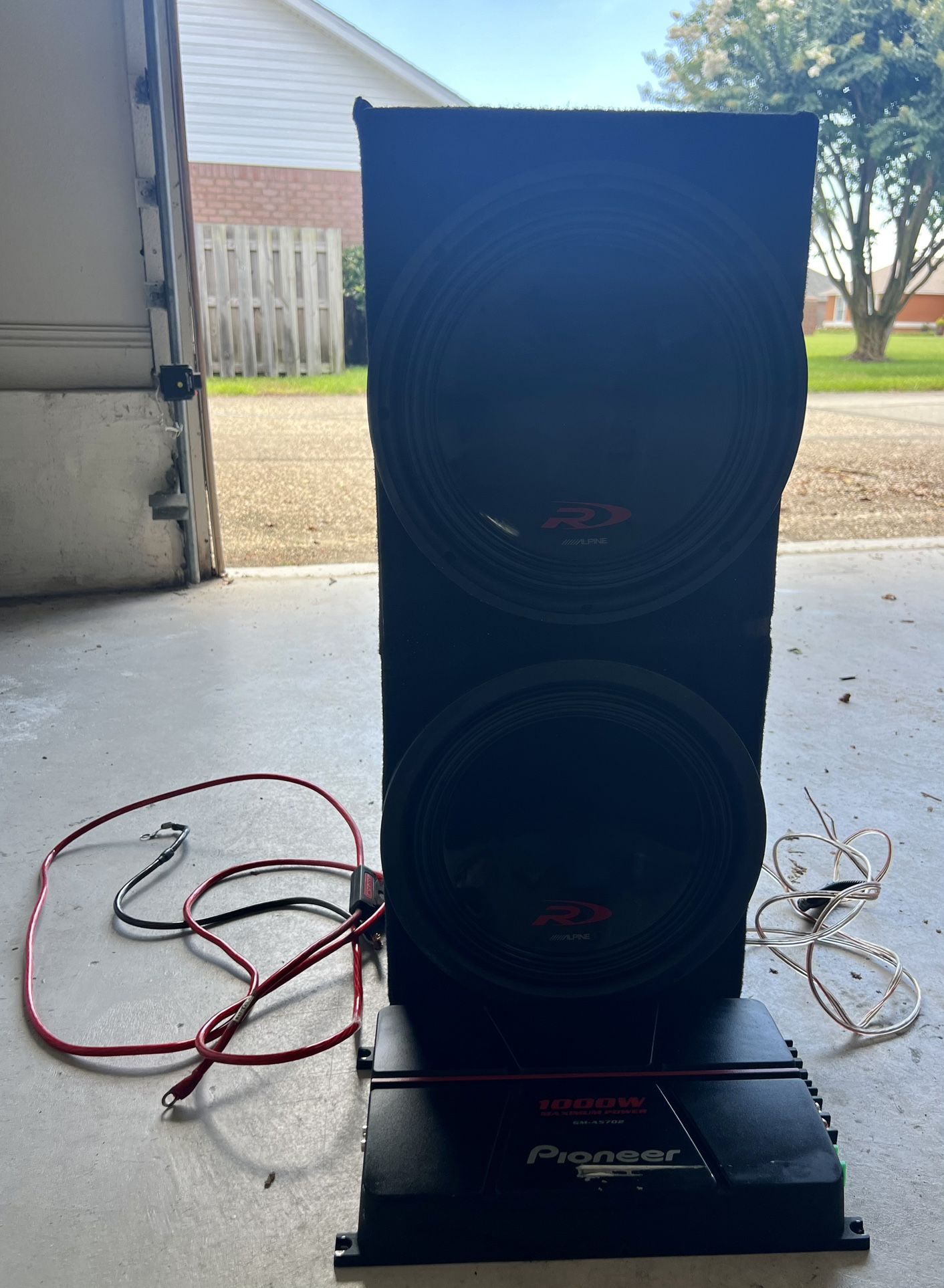 2 12” Alpine Type R Subwoofer + Custom Box + Pioneer 1000W Amp w/ all wiring necessary