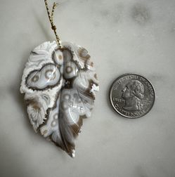 Carved Ocean Jasper Leaf Pendant 