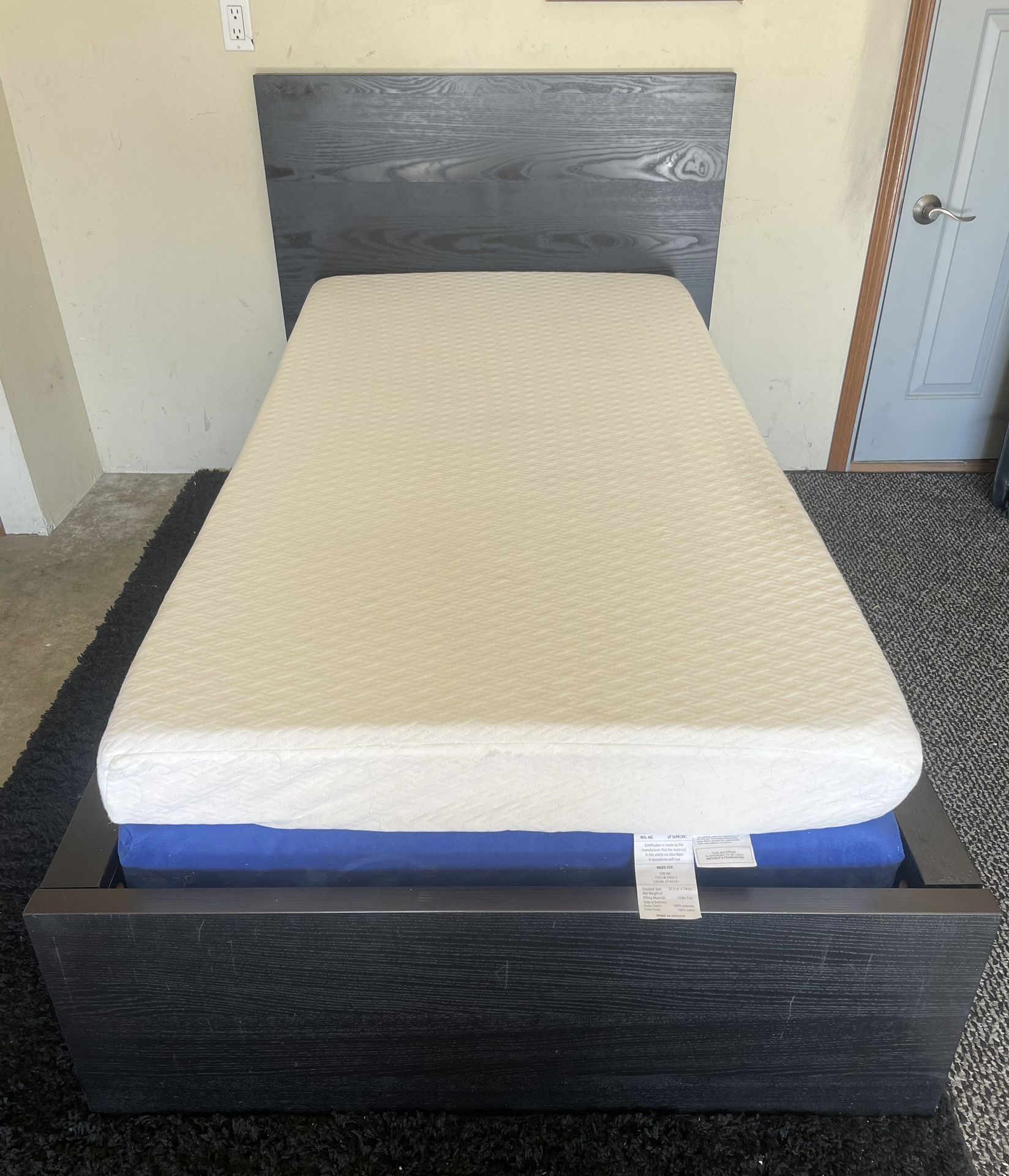 Twin Size Black IKEA Malm Bed Frame w/ 2-six inch Memory Foam Mattresses *Delivery Available*