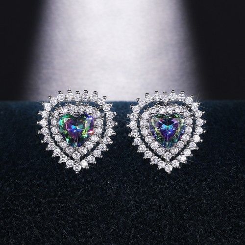"Hollow Double Heart Colorful Zircon Inlaid Heart Earrings for Women, P1033
 
  