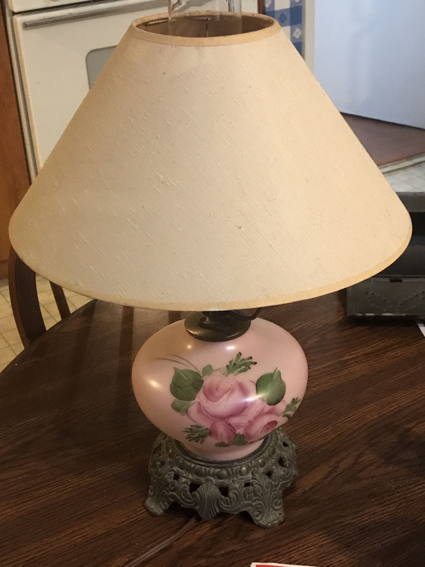 Antique Flowered Electric Hurricane Lamp
