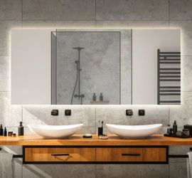 JONATHAN Y Nora 48 in. W x 22 in. H Large Rectangular Frameless Antifog Back-Lit Wall Bathroom Vanity Mirror with Smart Touch