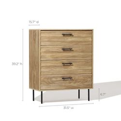 NEW Brown Fir WAVY TEXTURE Drawer Fronts, Black Metal Legs & Handles – 4-Drawer Dresser
