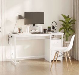 White Computer Desk with Storage