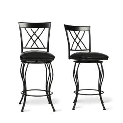 Homy Casa WICHITA 2PC 29'' Bar Chairs, Industrial Metal & PU Upholstered, Black Open Box