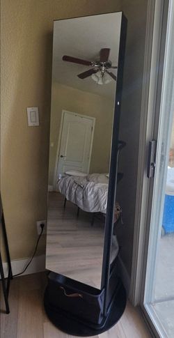 LIKE NEW Lockable 360° Rotating Jewelry Armoire with Full-Length Mirror