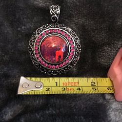 Big Red Deer Silver Pendant Side Antler Winter Jewelry 