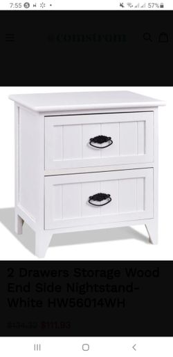 Goplus 2 Drawers Nightstand Storage Wood End Table Bedroom Side Bedside White