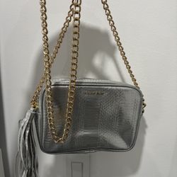 Victoria’s Secret Silver Snake Crossbody Bag w/ Gold Chain & Tassel