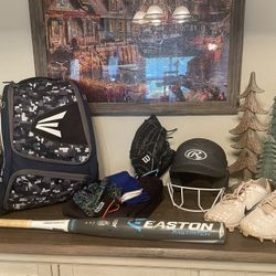 Softball bat, bag, helmet, cleats, gloves, pants, socks. Check out my profile for more great items.
