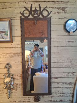Western Rustic Wall Mirror with Horseshoe and Star