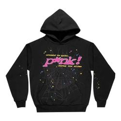 Sp5der Pink Hoodie Black and Pink Size Large and Medium 