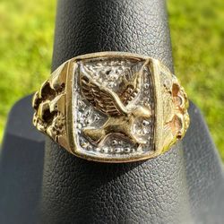Jewelry Antique 10k solid two tone yellow gold nugget eagle 🦅 ring sz 11.00