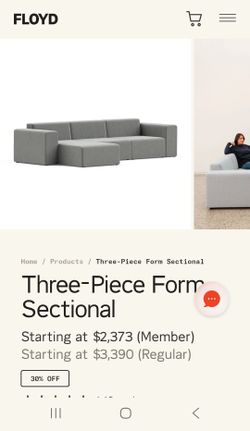 Floyd Three-Piece Form Sectional w/ Chaise – Color Mineral – $1,700