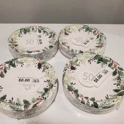 NEW Lot of 200 Holiday Christmas Xmas Plates Dining Paper Disposable 6.75 inches Appetizer Party 