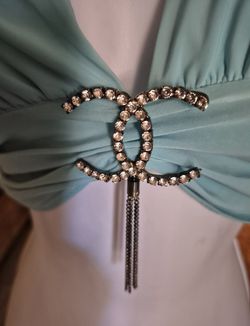 🔥 ABSOLUTELY STUNNING TEAL GREEN WITH SILVER CC BY CHARMING USA SIZE:SMALL- MEDIUM**** A DEFINITE BEAUTY..HALTER TOP!*** $25!🔥