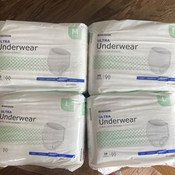 McKesson ultra underwear size large 2 packs of 18 and size medium 2 packs of 20