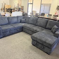 Sectional With Storage And USB Ports Sleeper Sofa 