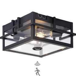 Motion Sensor Outdoor Ceiling Light,outdoor flush mount porch light with Adjustable sensor, Dusk to Dawn 2-Light Outdoor Light Fixture