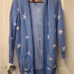 ✨New✨ Girl Size 16 -18 XL Hooded Long Sweater Star Pockets Open Front Soft 
