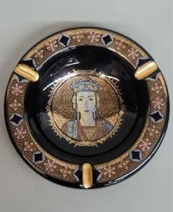 Vintage Handmade Greek 24K Gold Ceramic Ashtray