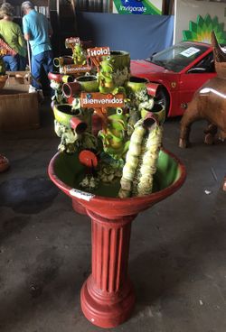 4.5 ft clay frogs - hola bienvenidos - fountain with pump
