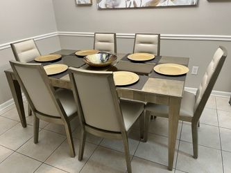 Modern 6-Person Dining Table with 6 Upholstered Chairs