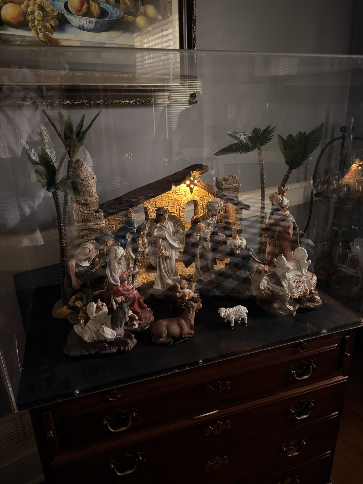 Vintage Light-Up Nativity Set with Hand-Painted Figures and Stable